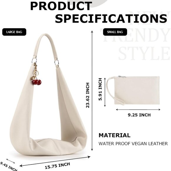 Slouchy Hobo Bags for Women Soft Vegan Leather Sling Bag Designer Shoulder Purse - Picture 2 of 6